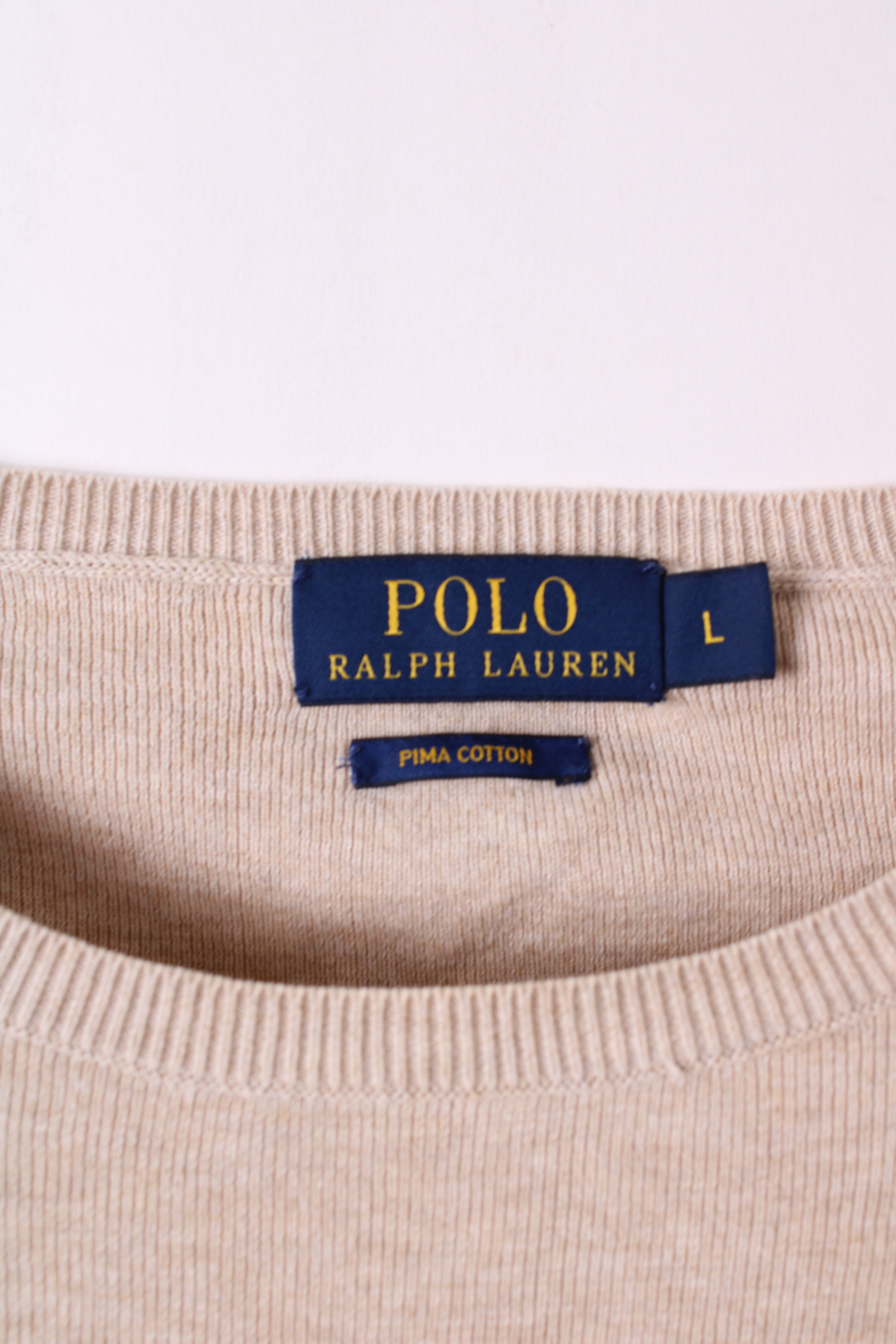 RALPH LAUREN SWEATER COTTON KNIT BEIGE - L