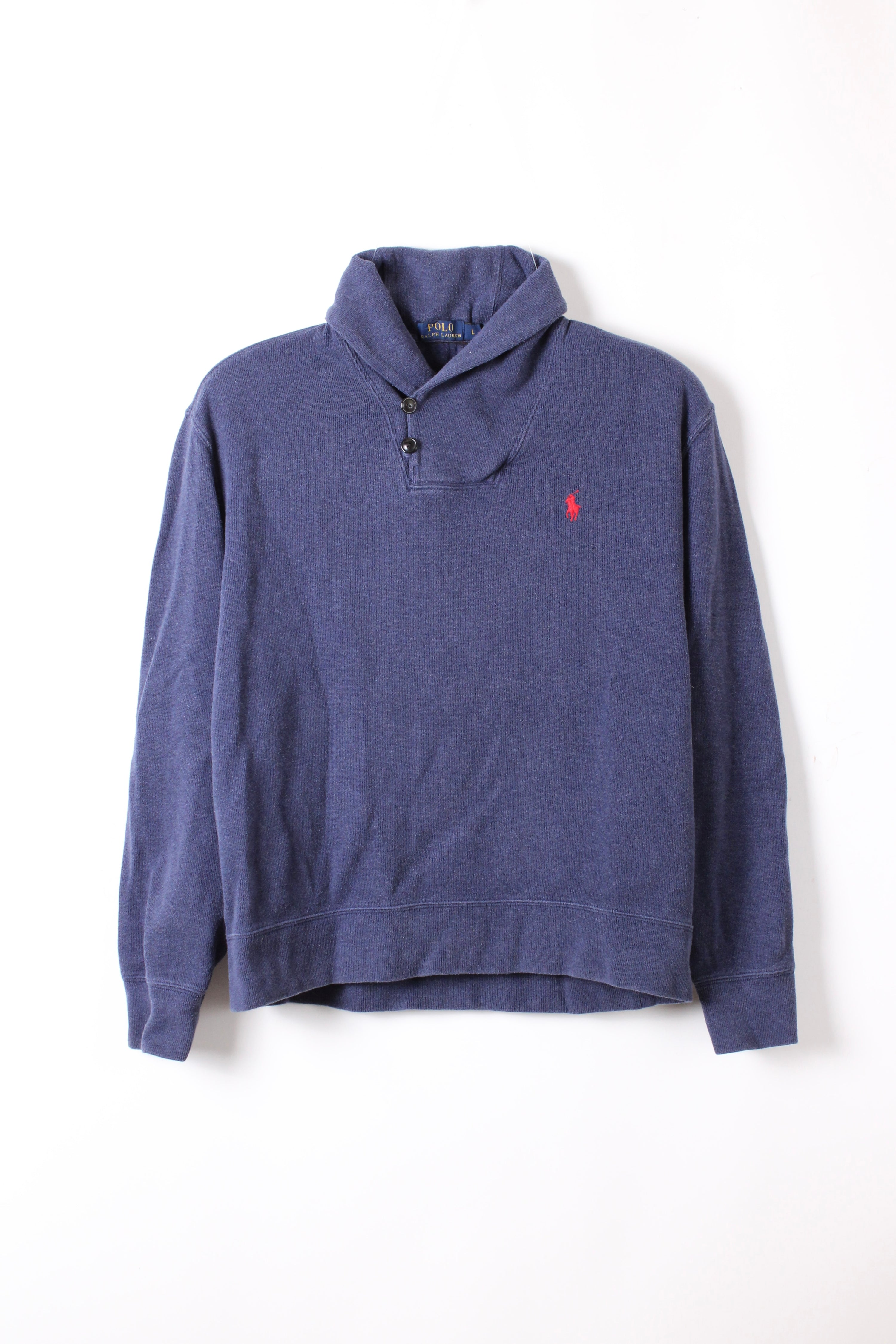 RALPH LAUREN COTTON SWEATER SHAWL COLLAR BLUE - L
