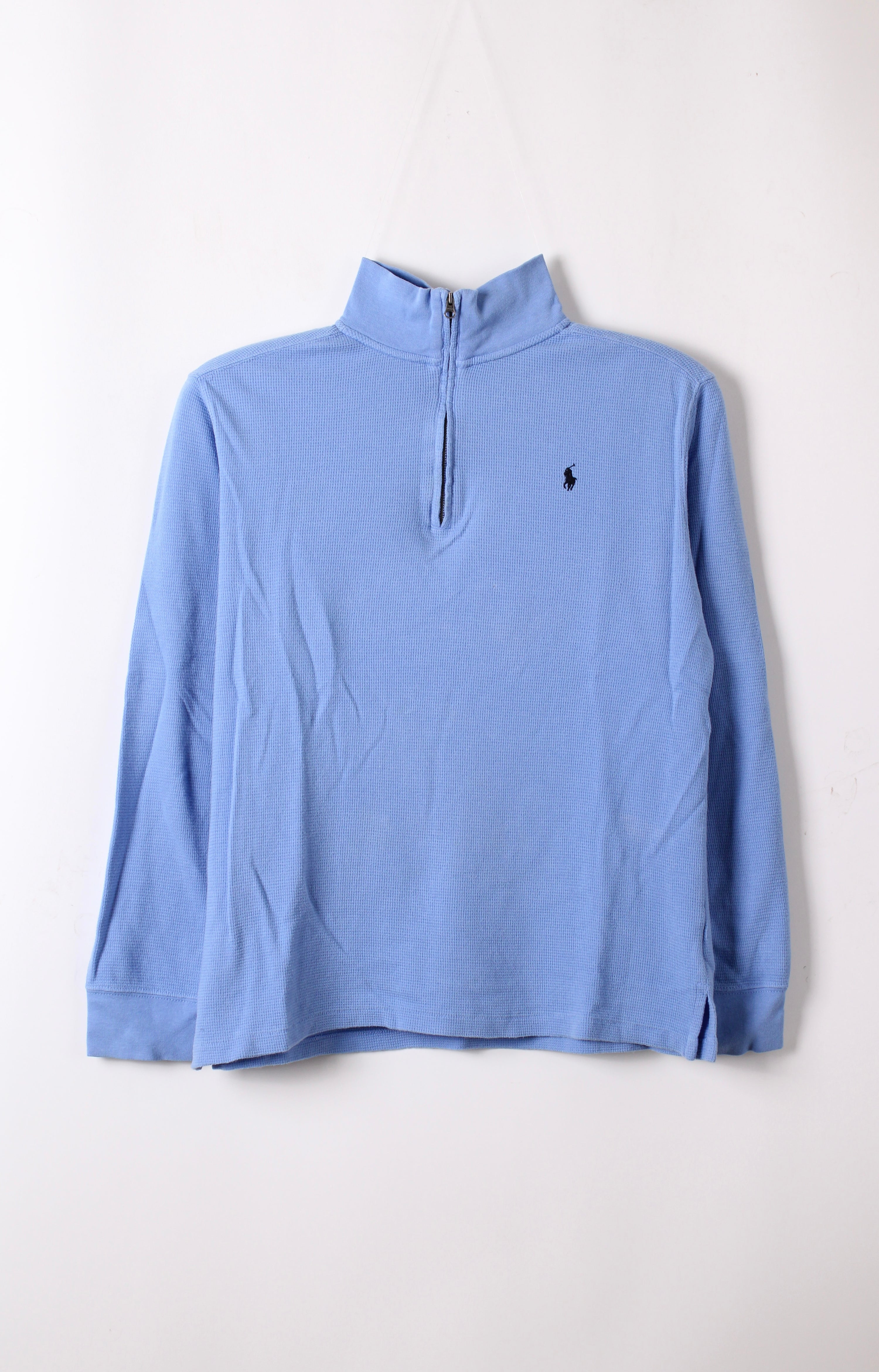 RALPH LAUREN QUARTER ZIP SWEATER WAFFLE BLUE - XL