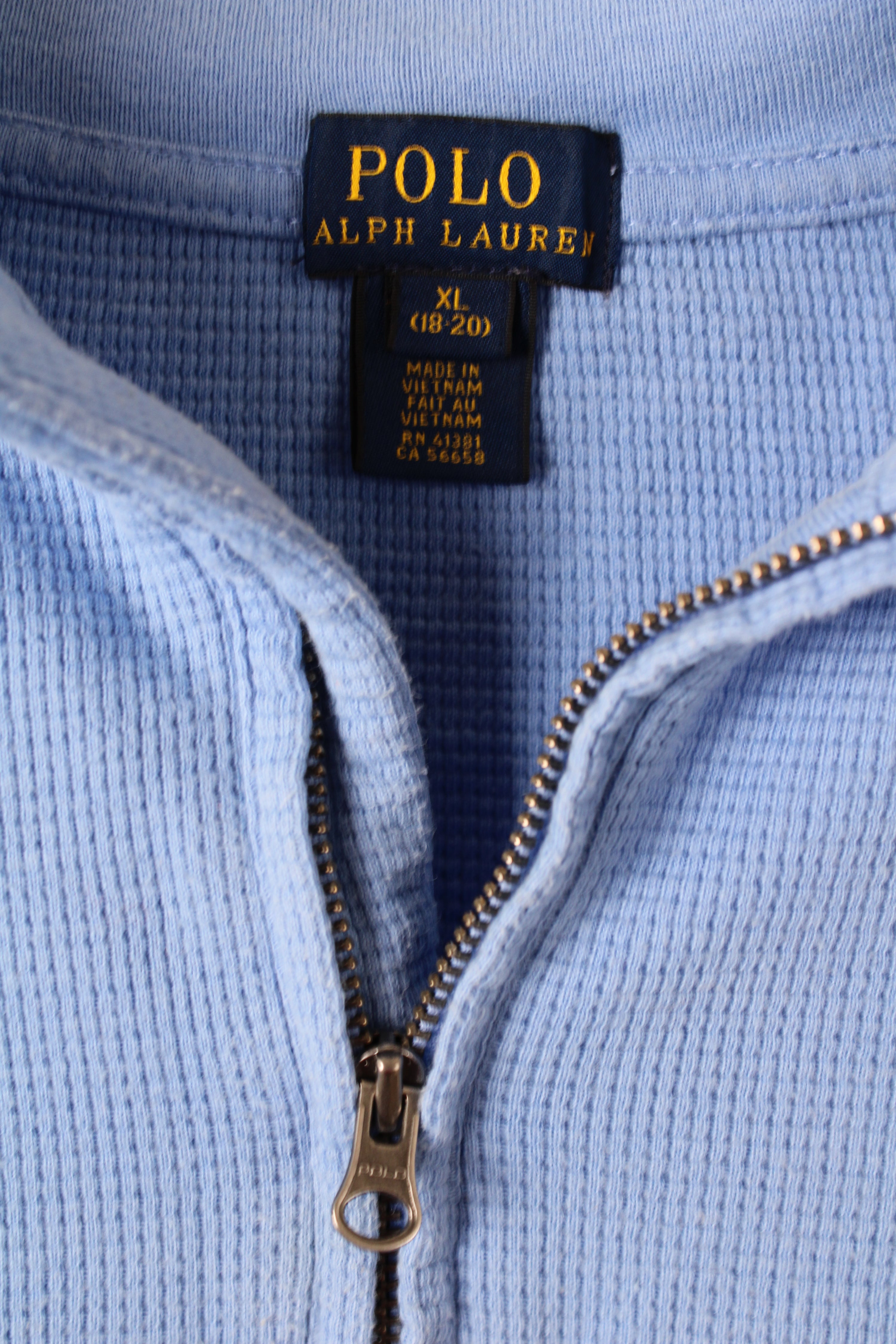 RALPH LAUREN QUARTER ZIP SWEATER WAFFLE BLUE - XL