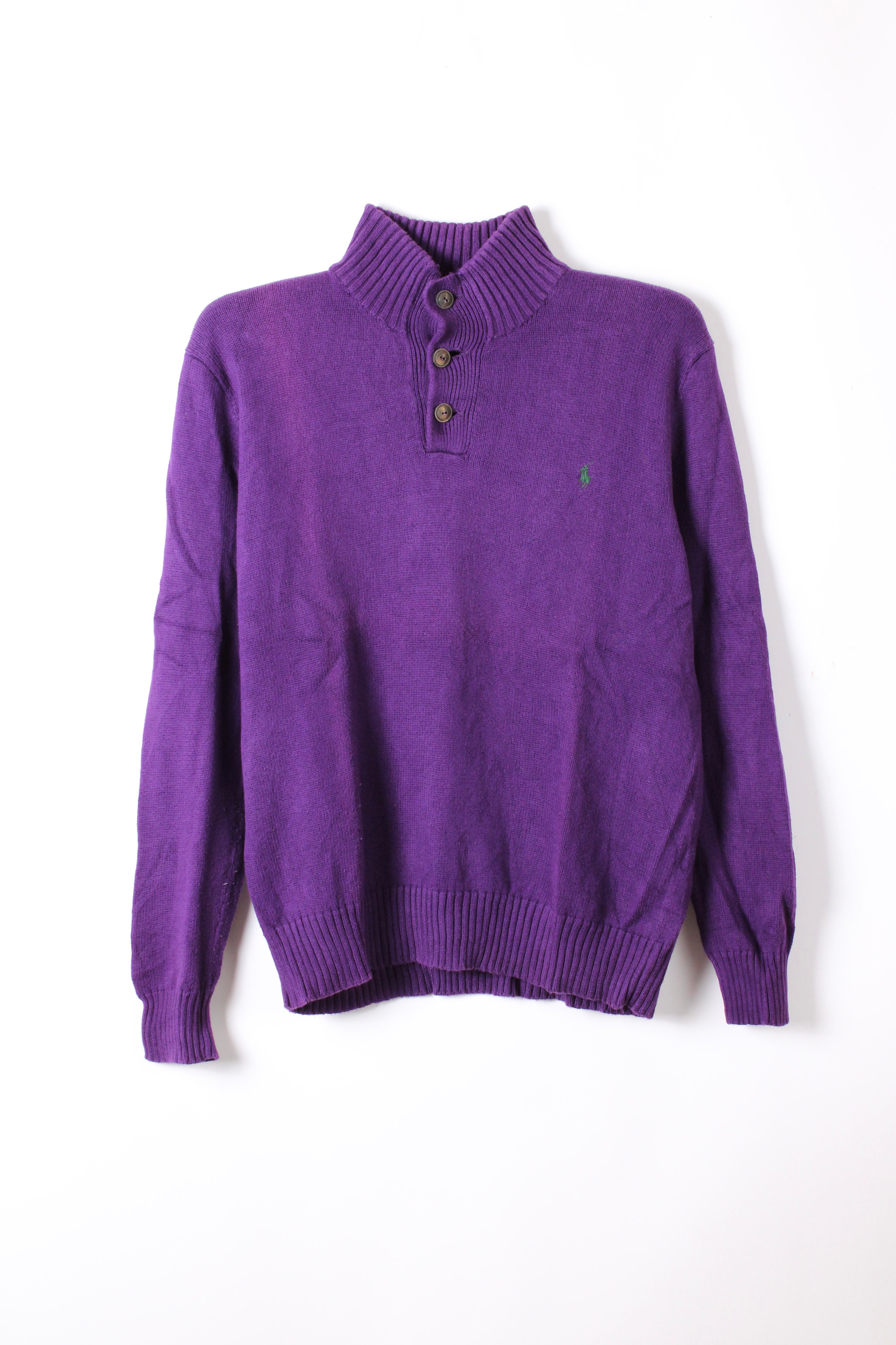 RALPH LAUREN QUARTER BUTTON COTTON SWEATER PURPLE - XL