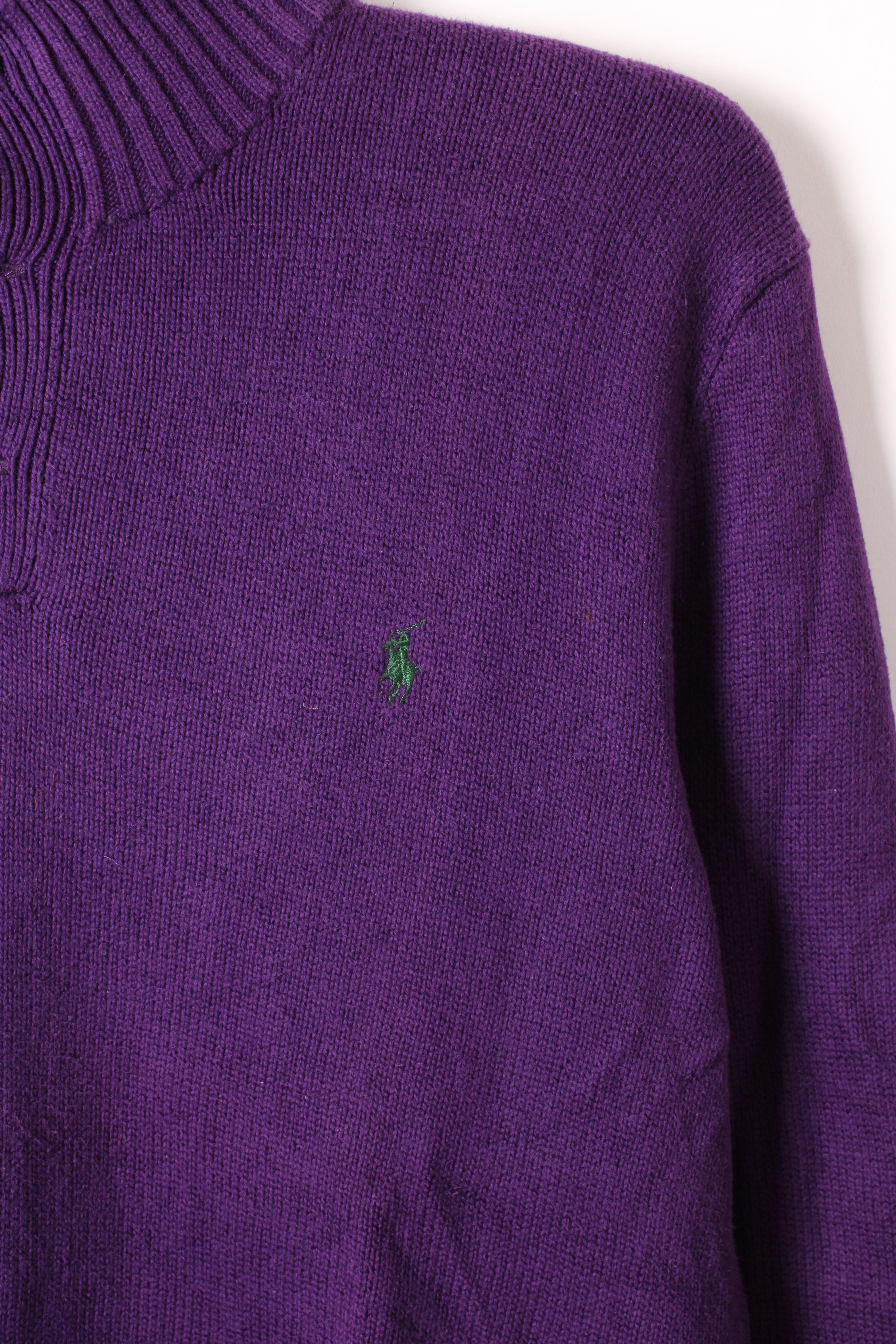 RALPH LAUREN QUARTER BUTTON COTTON SWEATER PURPLE - XL