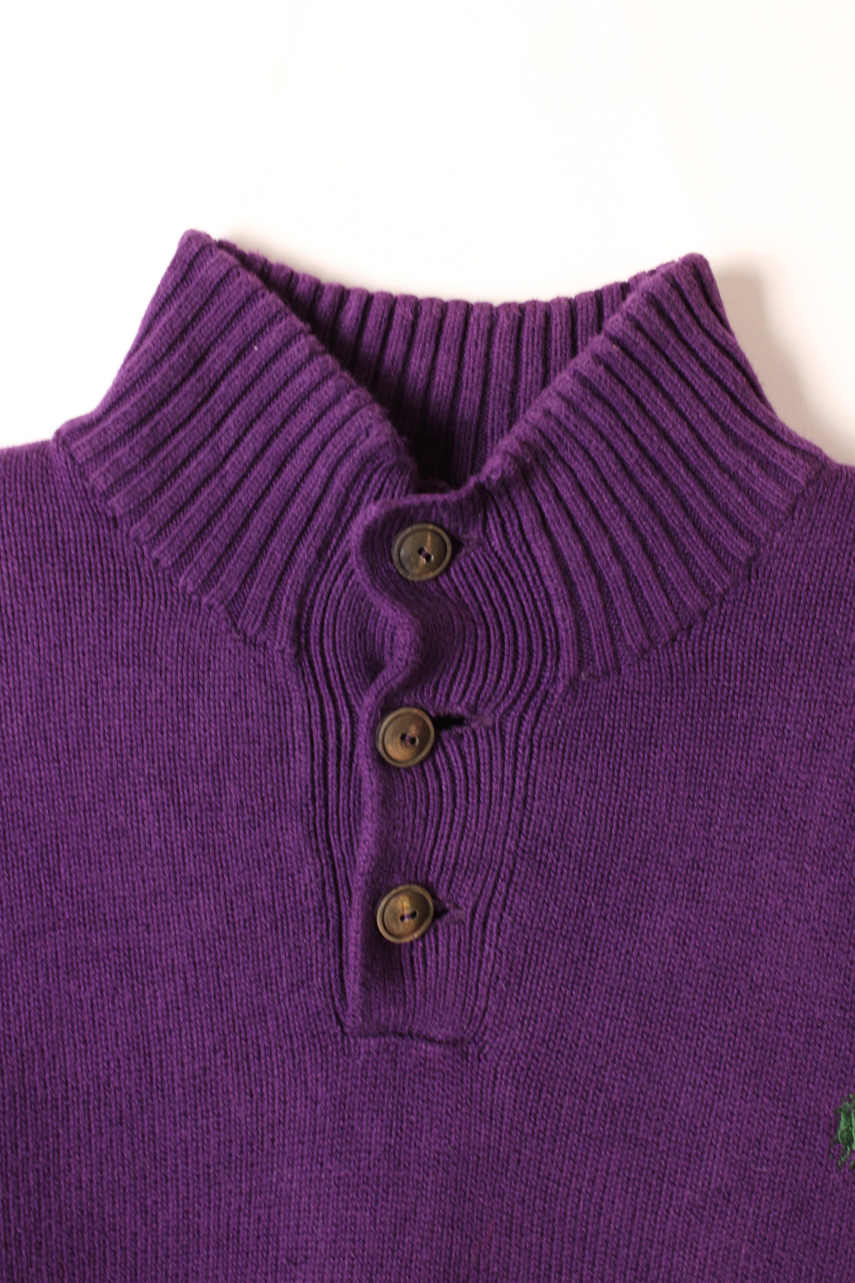 RALPH LAUREN QUARTER BUTTON COTTON SWEATER PURPLE - XL