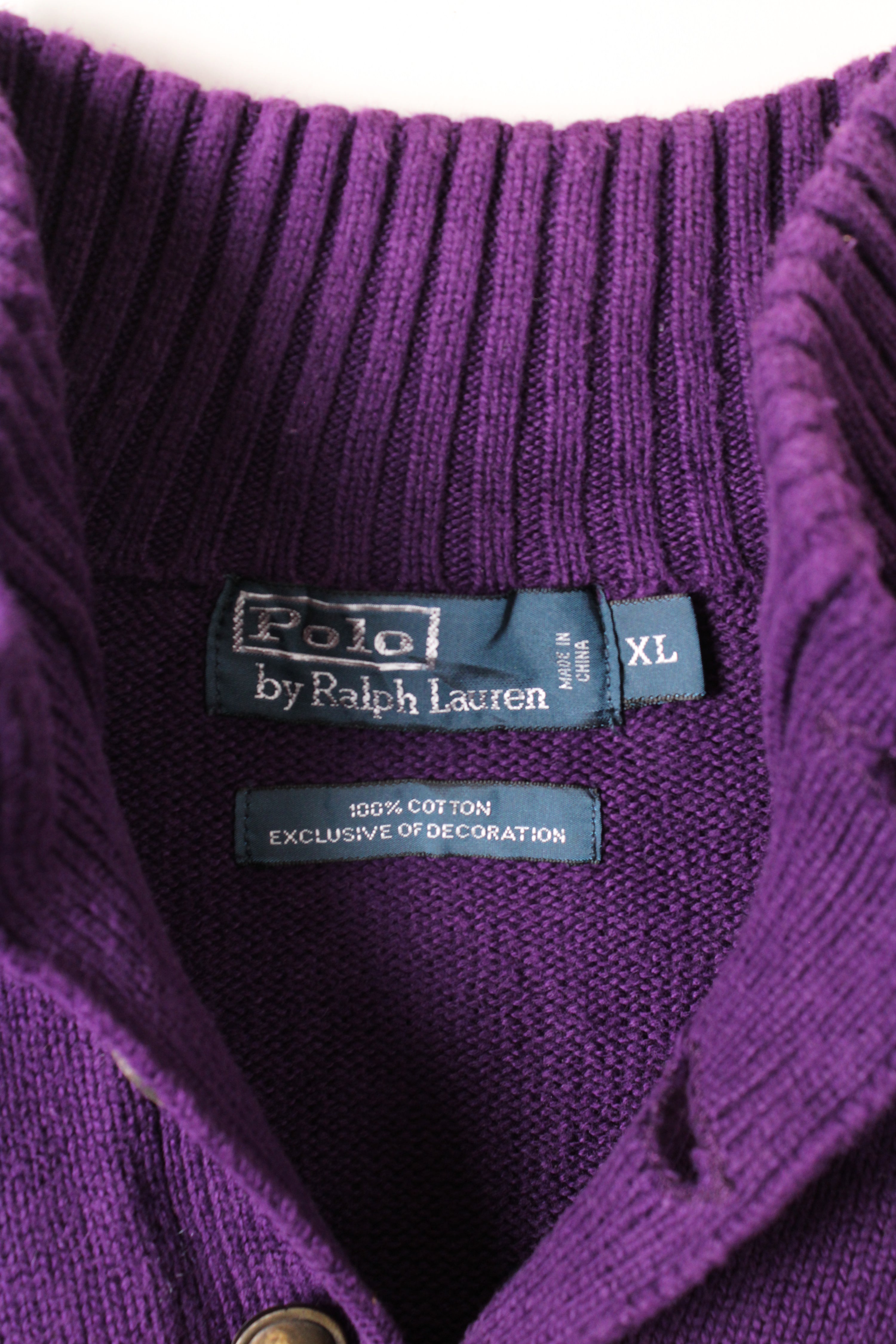RALPH LAUREN QUARTER BUTTON COTTON SWEATER PURPLE - XL