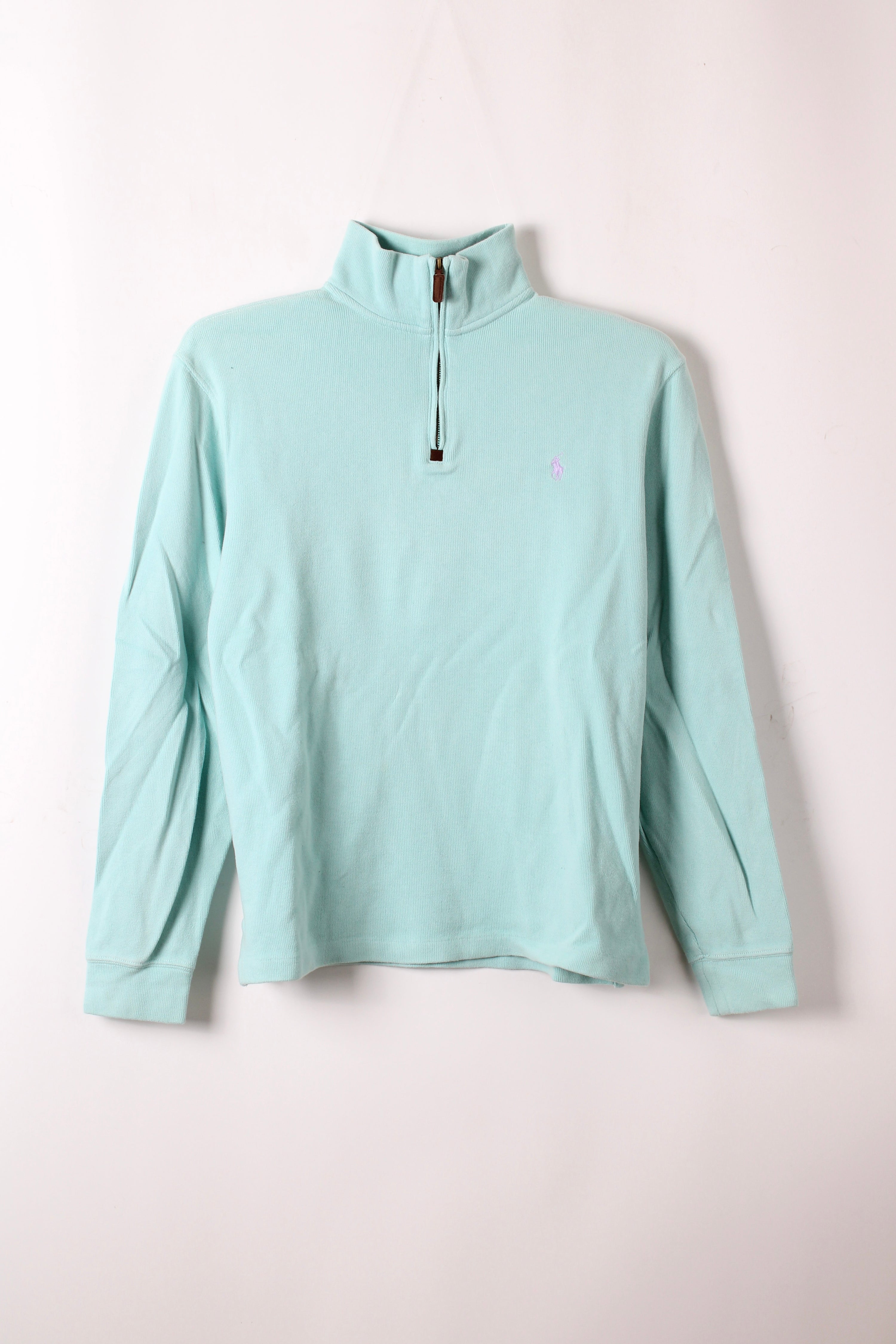 RALPH LAUREN QUARTER ZIP SWEATER AQUA GREEN - M