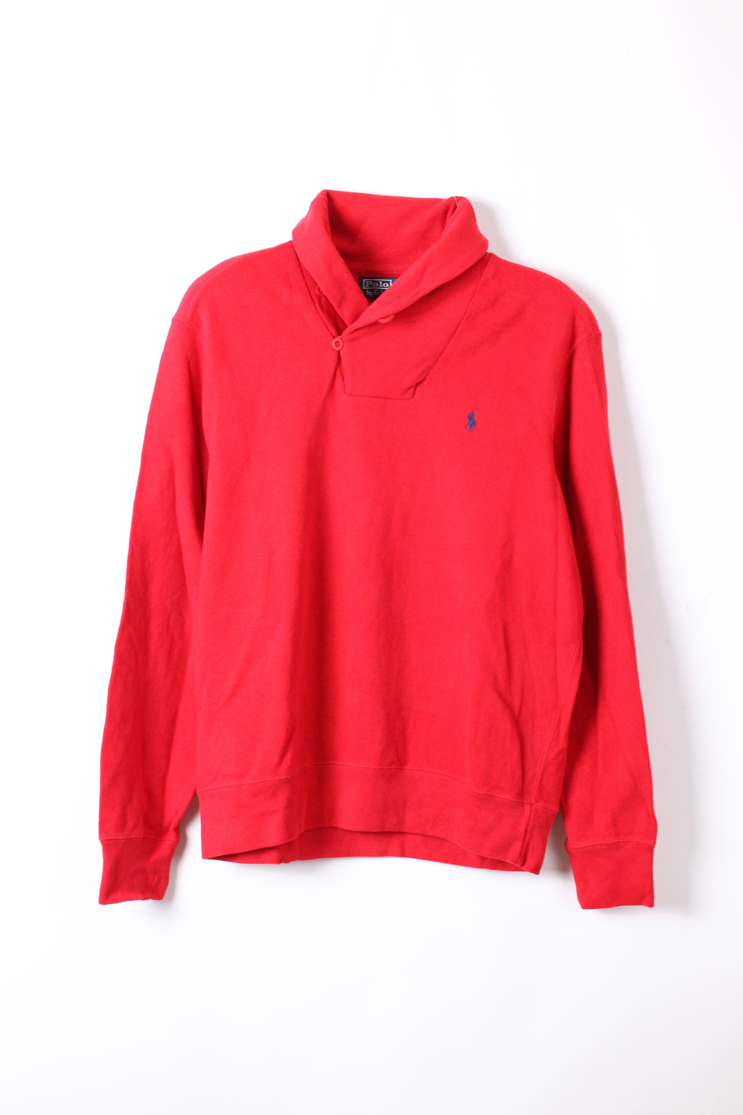 RALPH LAUREN COTTON SWEATER SHAWL COLLAR RED - L