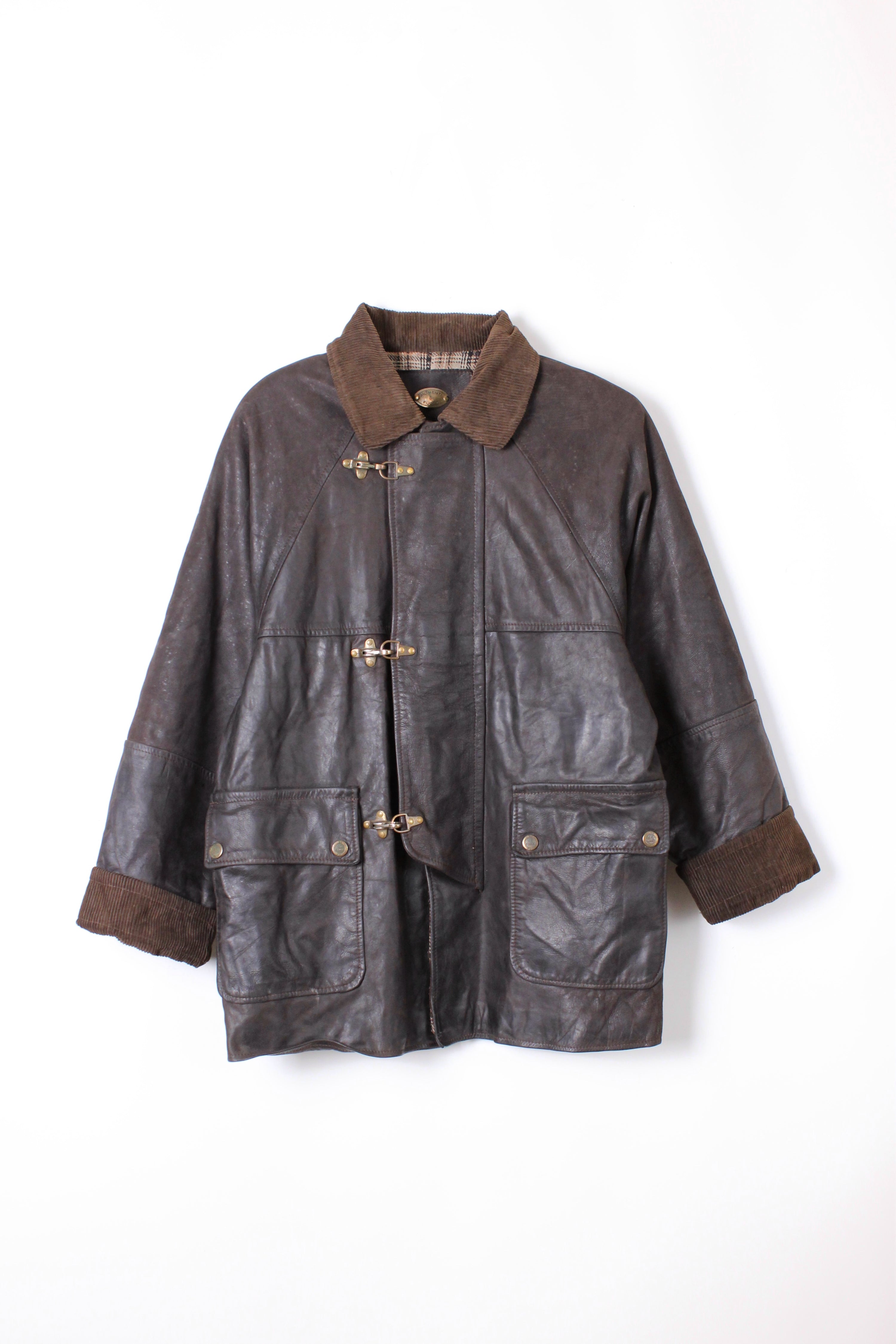 VINTAGE FIREMAN LEATHER JACKET BROWN - M/L