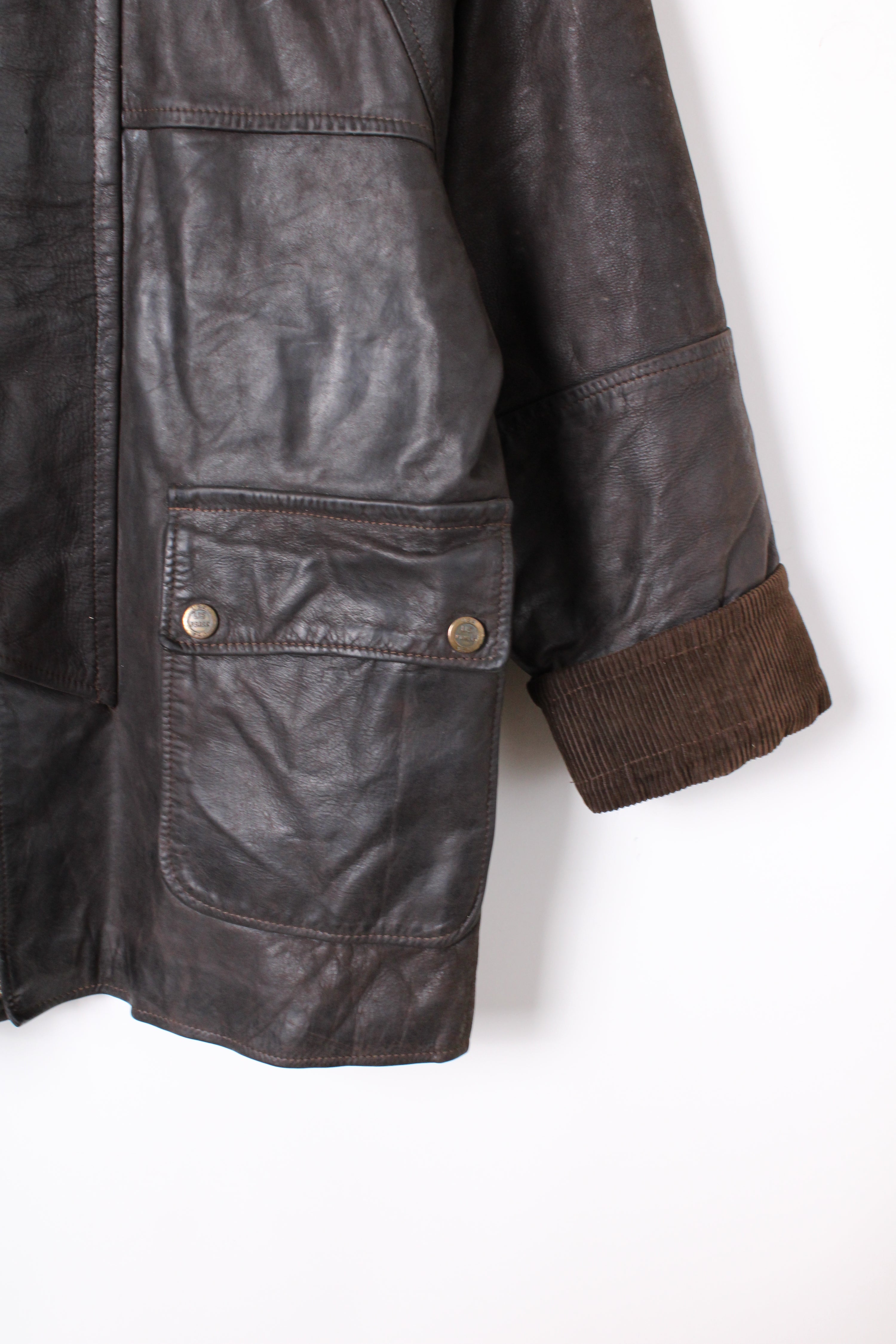 VINTAGE FIREMAN LEATHER JACKET BROWN - M/L