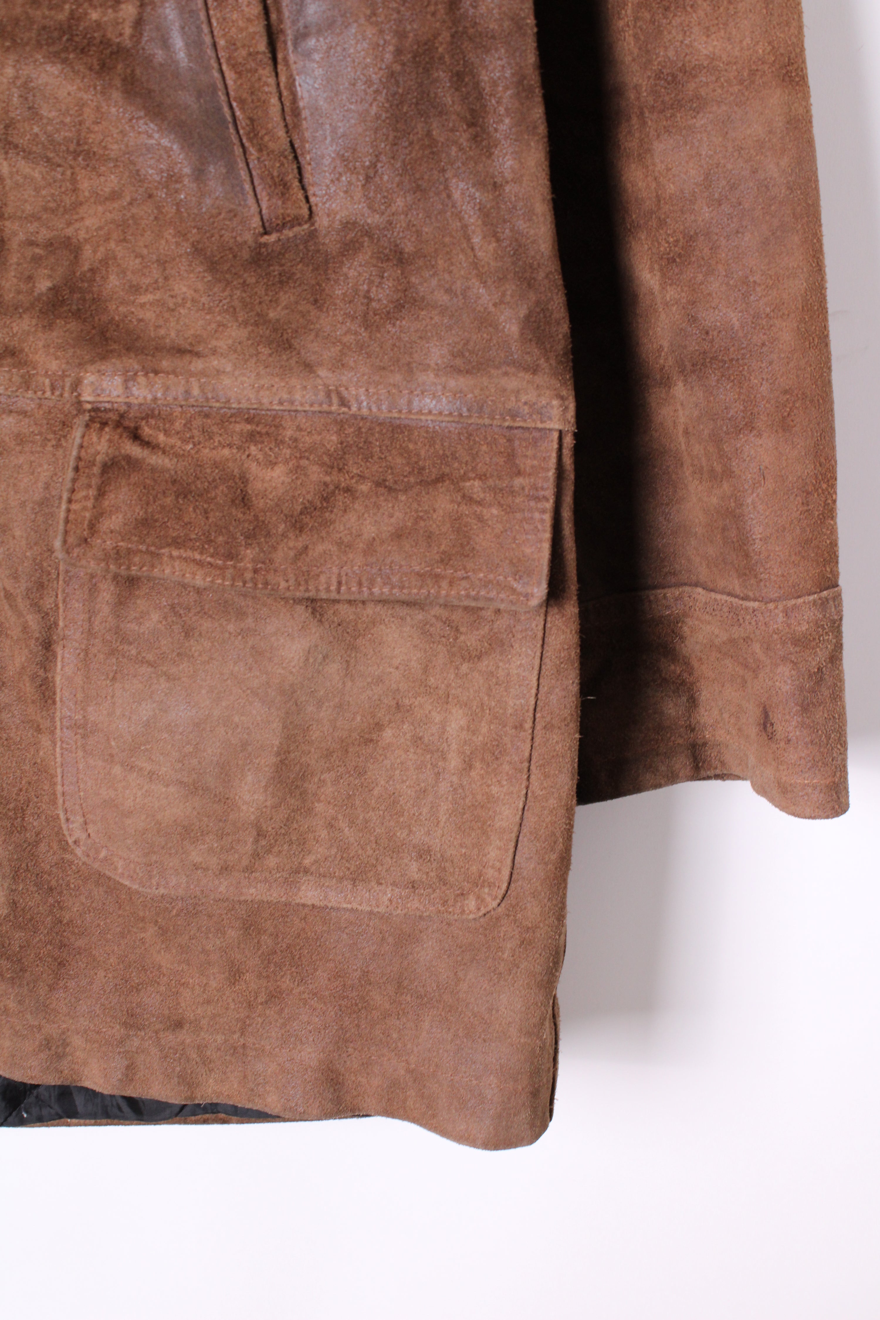 VINTAGE FIREMAN LEATHER JACKET BROWN SUEDE - XL