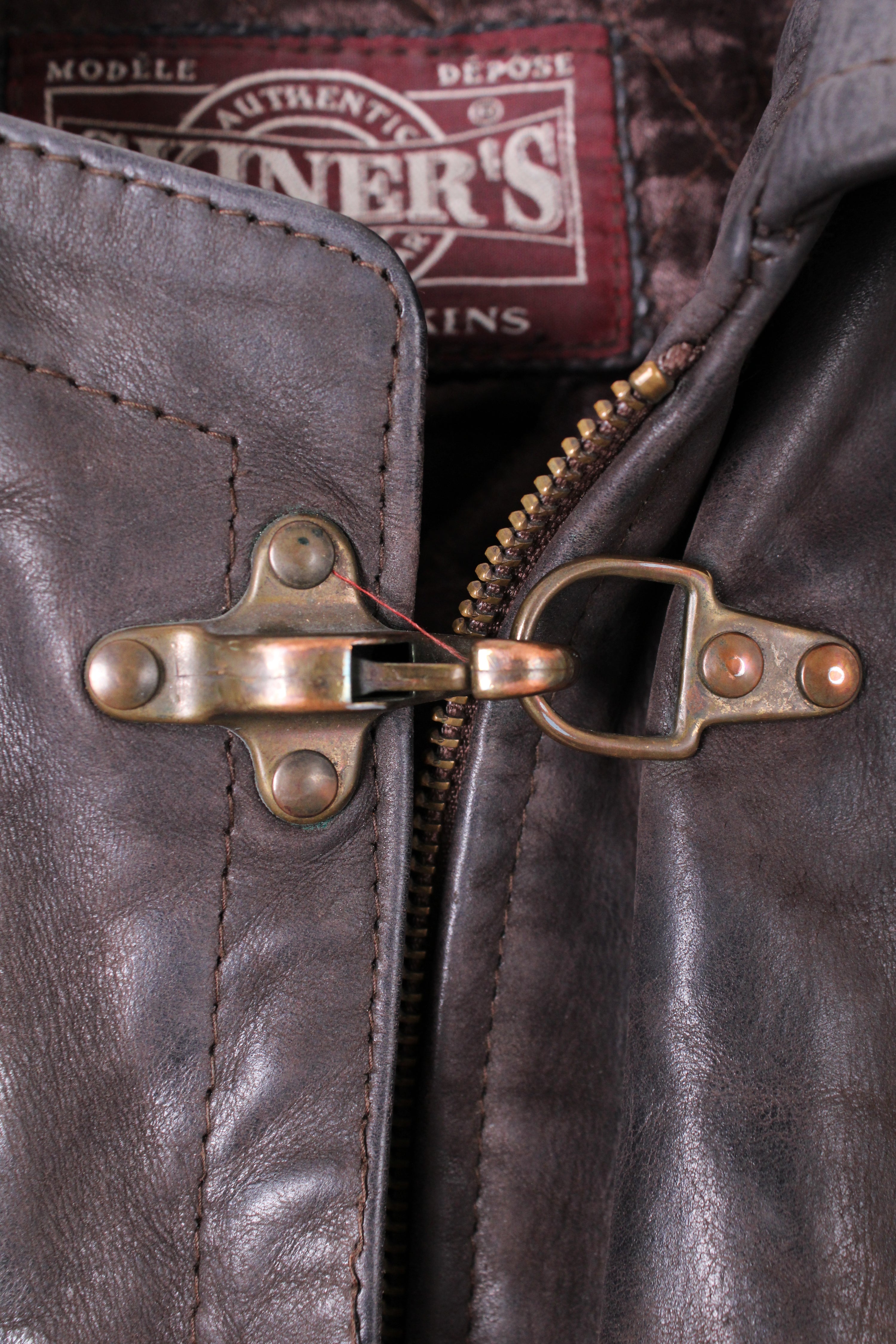 VINTAGE FIREMAN LEATHER JACKET BROWN PARKA - S/M