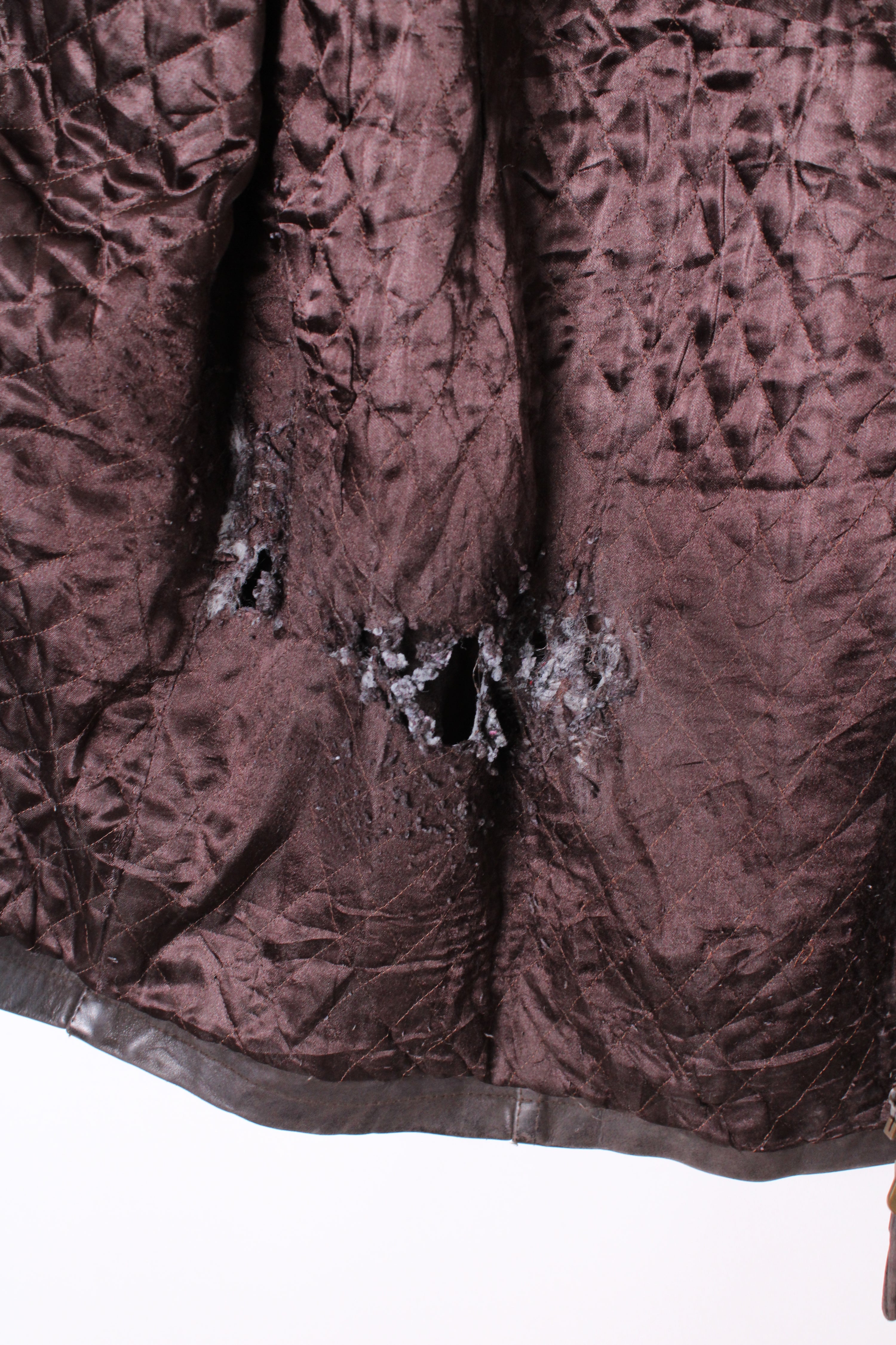 VINTAGE FIREMAN LEATHER JACKET BROWN PARKA - S/M