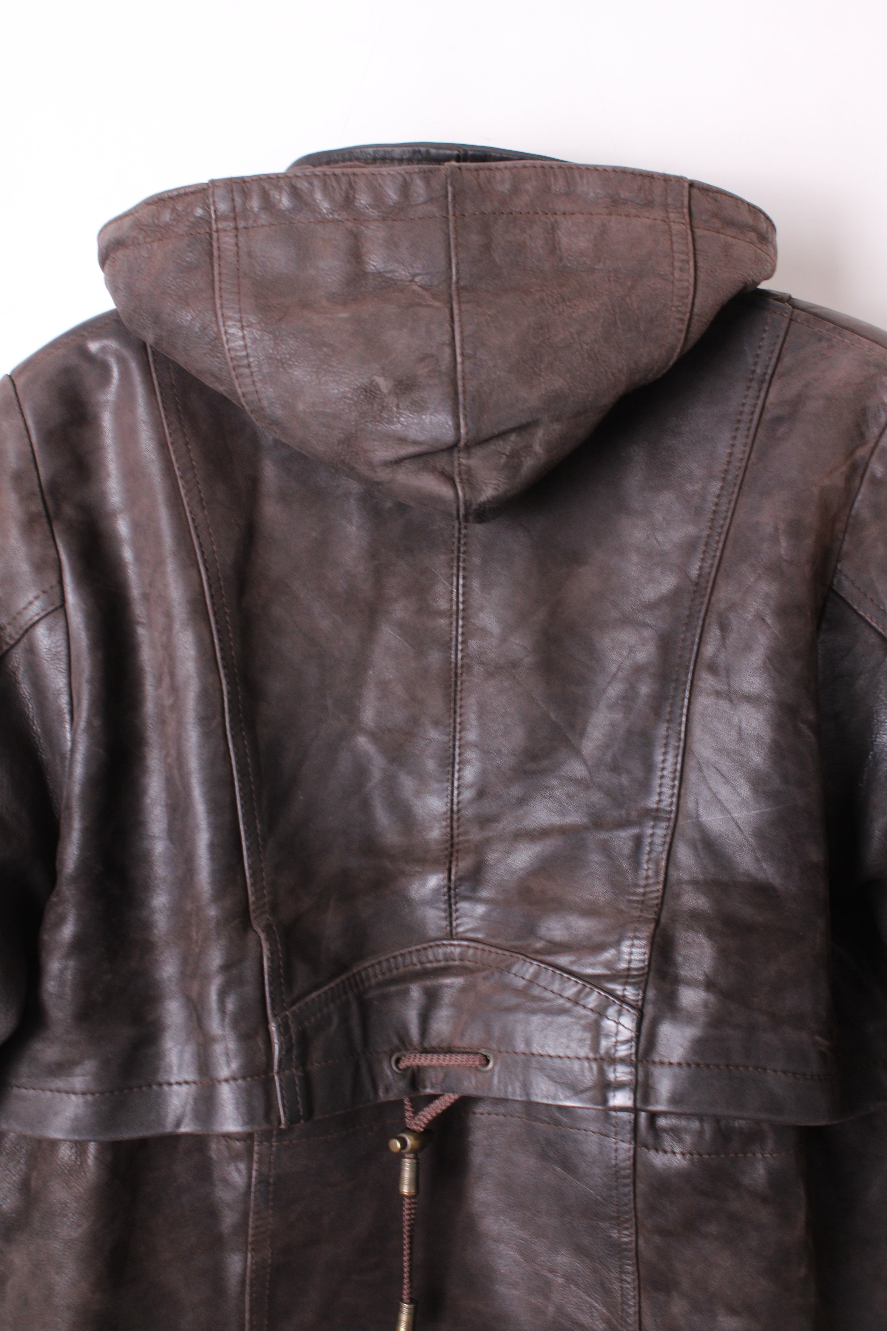 VINTAGE FIREMAN LEATHER JACKET BROWN PARKA - S/M