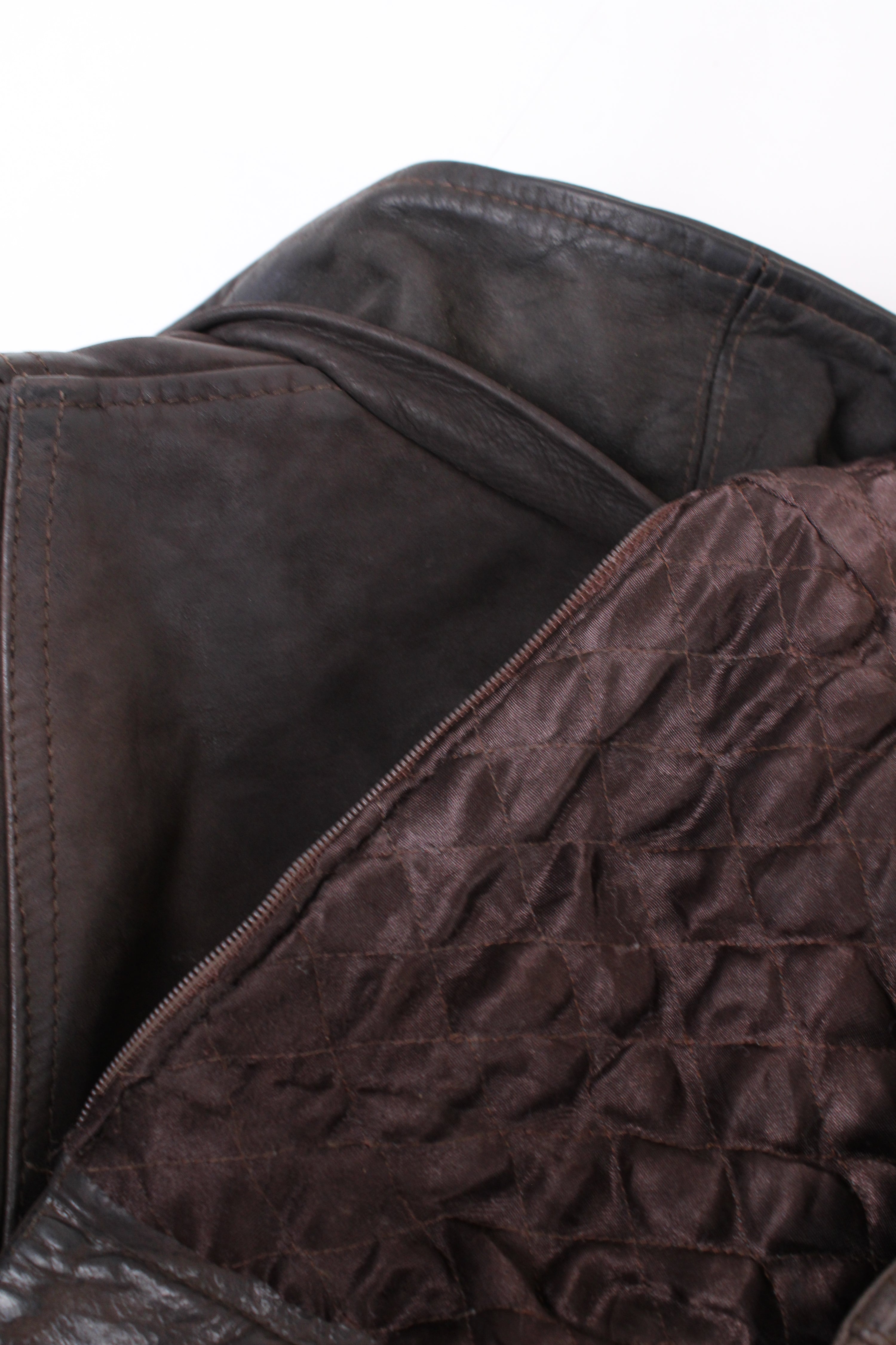 VINTAGE FIREMAN LEATHER JACKET BROWN PARKA - S/M