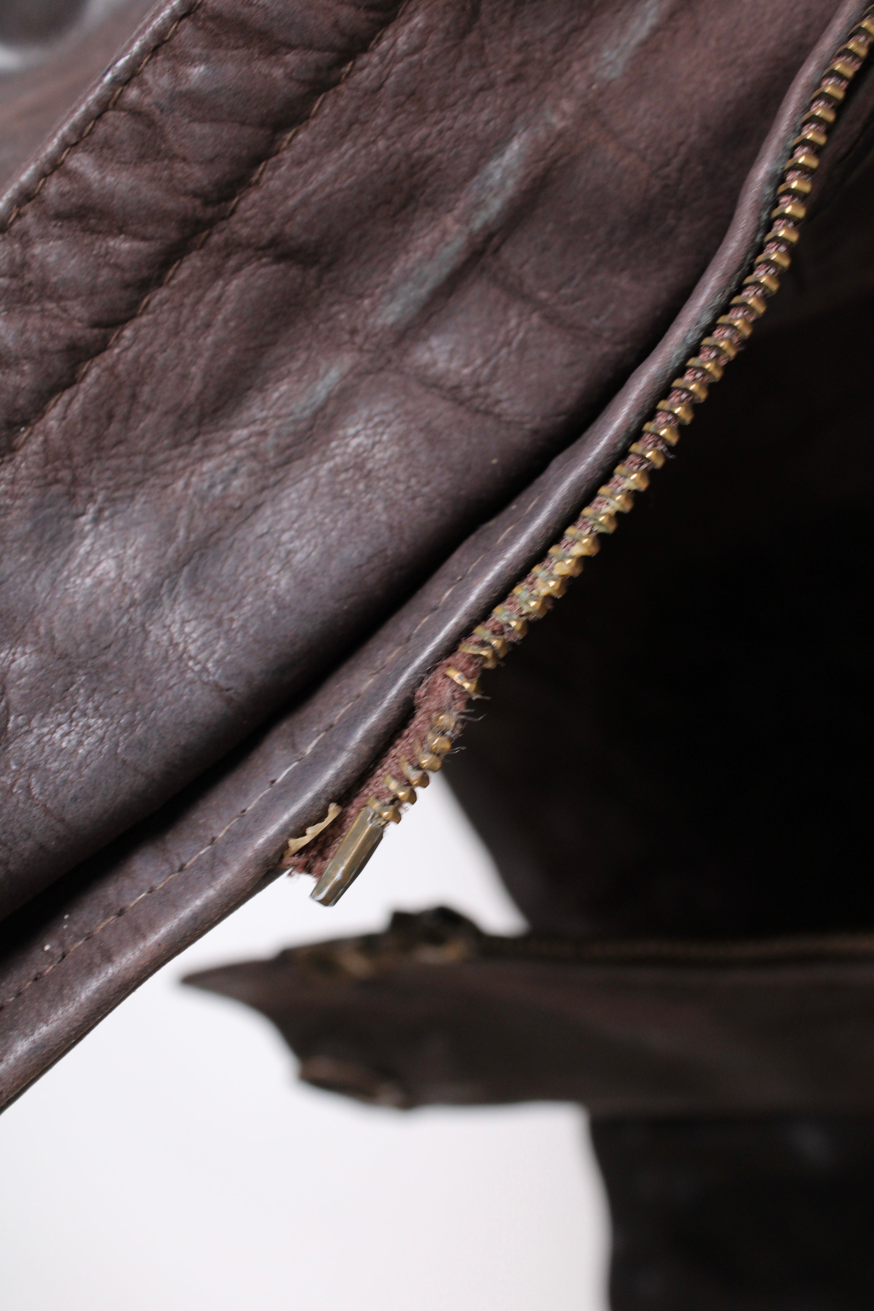 VINTAGE FIREMAN LEATHER JACKET BROWN PARKA - S/M