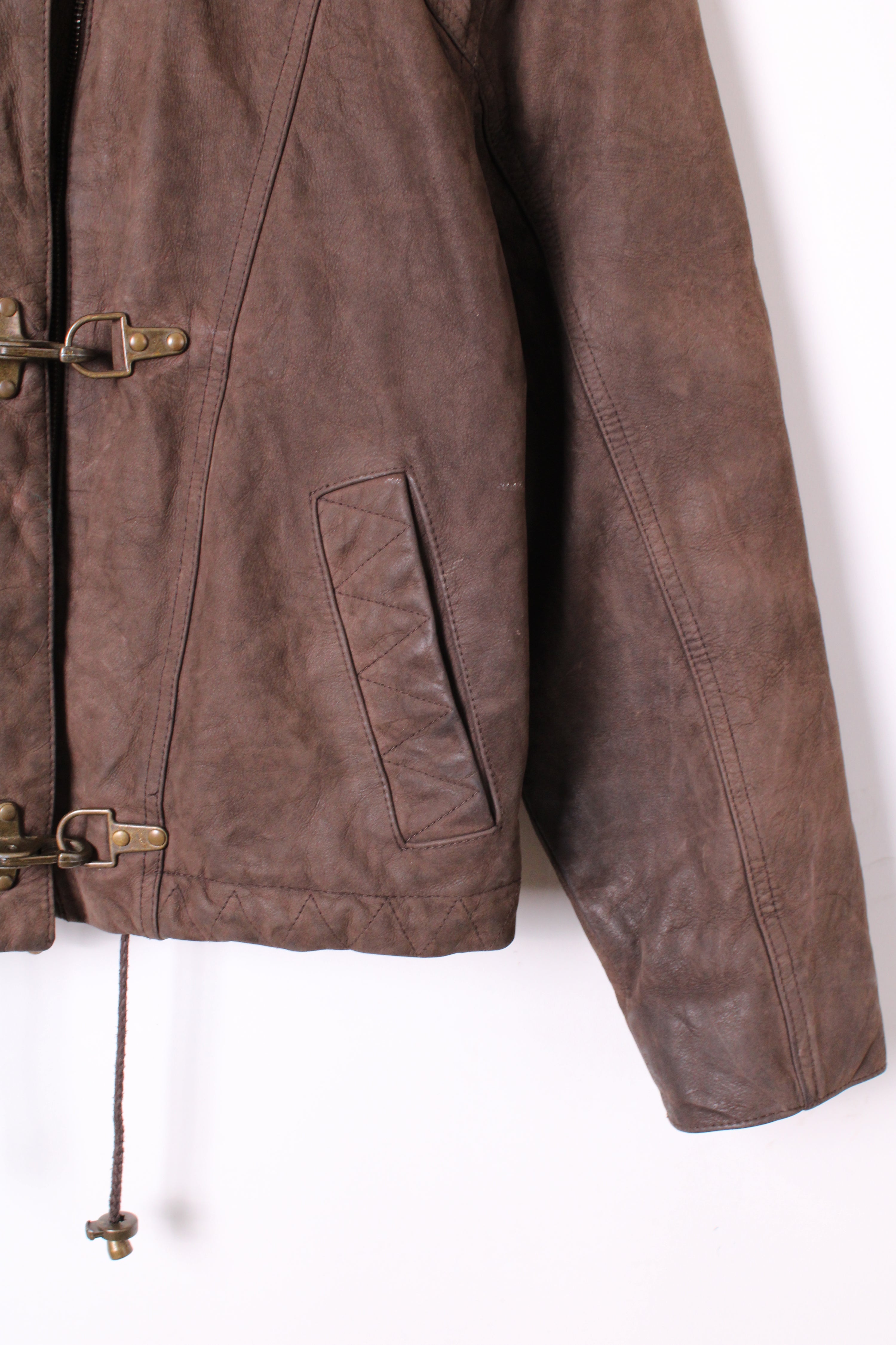 VINTAGE FIREMAN LEATHER JACKET BROWN - S/M