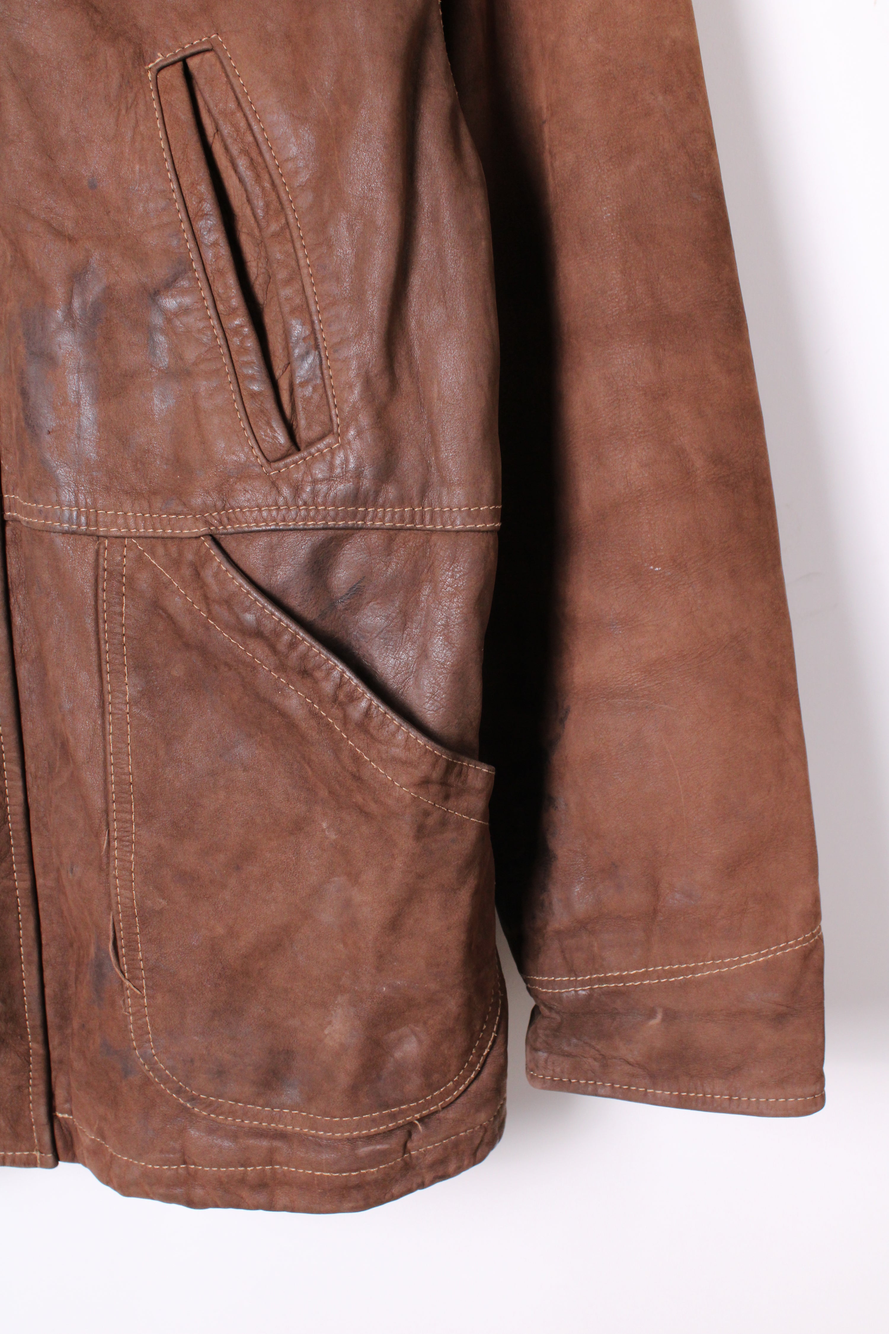 VINTAGE FIREMAN LEATHER JACKET BROWN - L/XL
