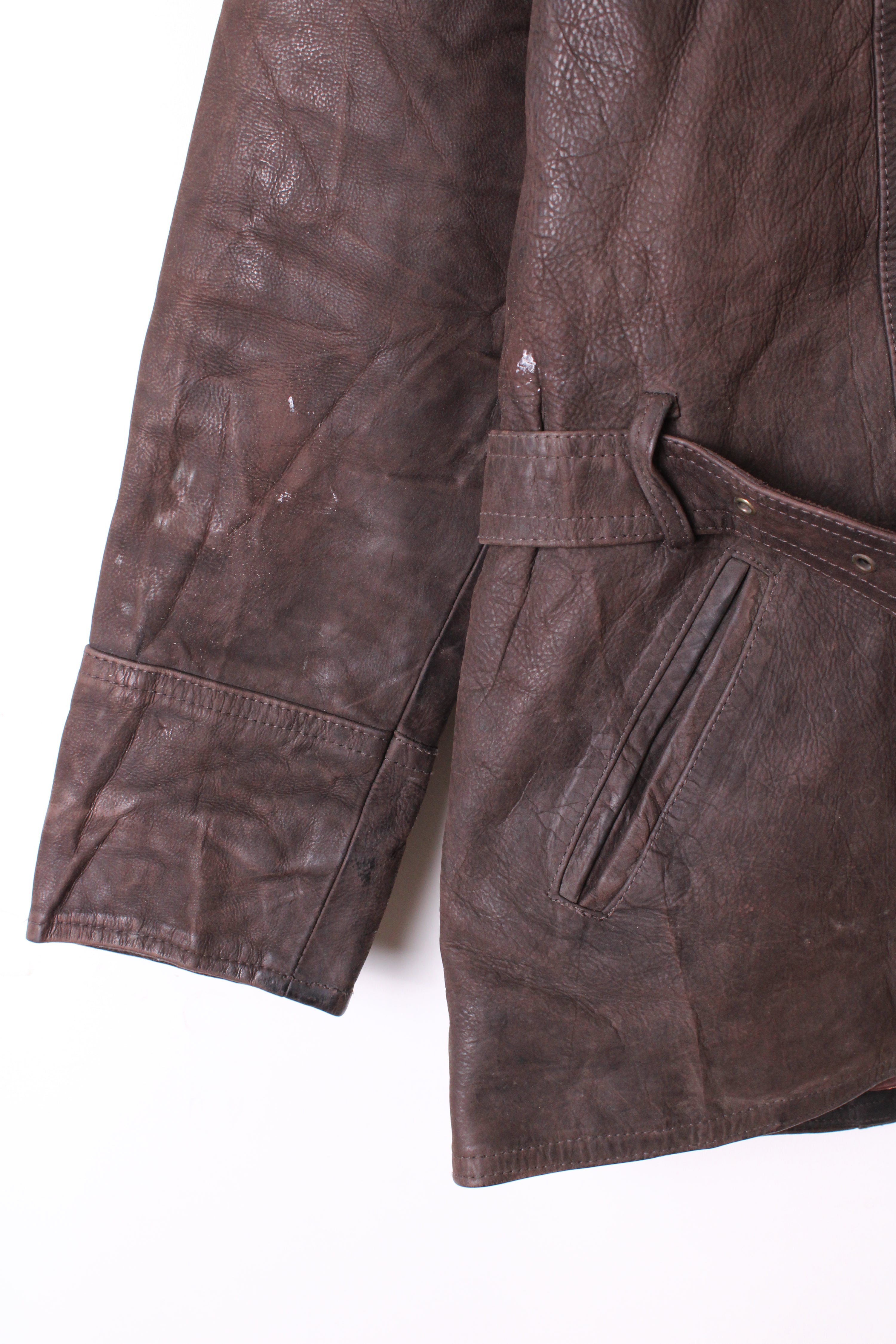 VINTAGE FIREMAN LEATHER JACKET BROWN - XS/S