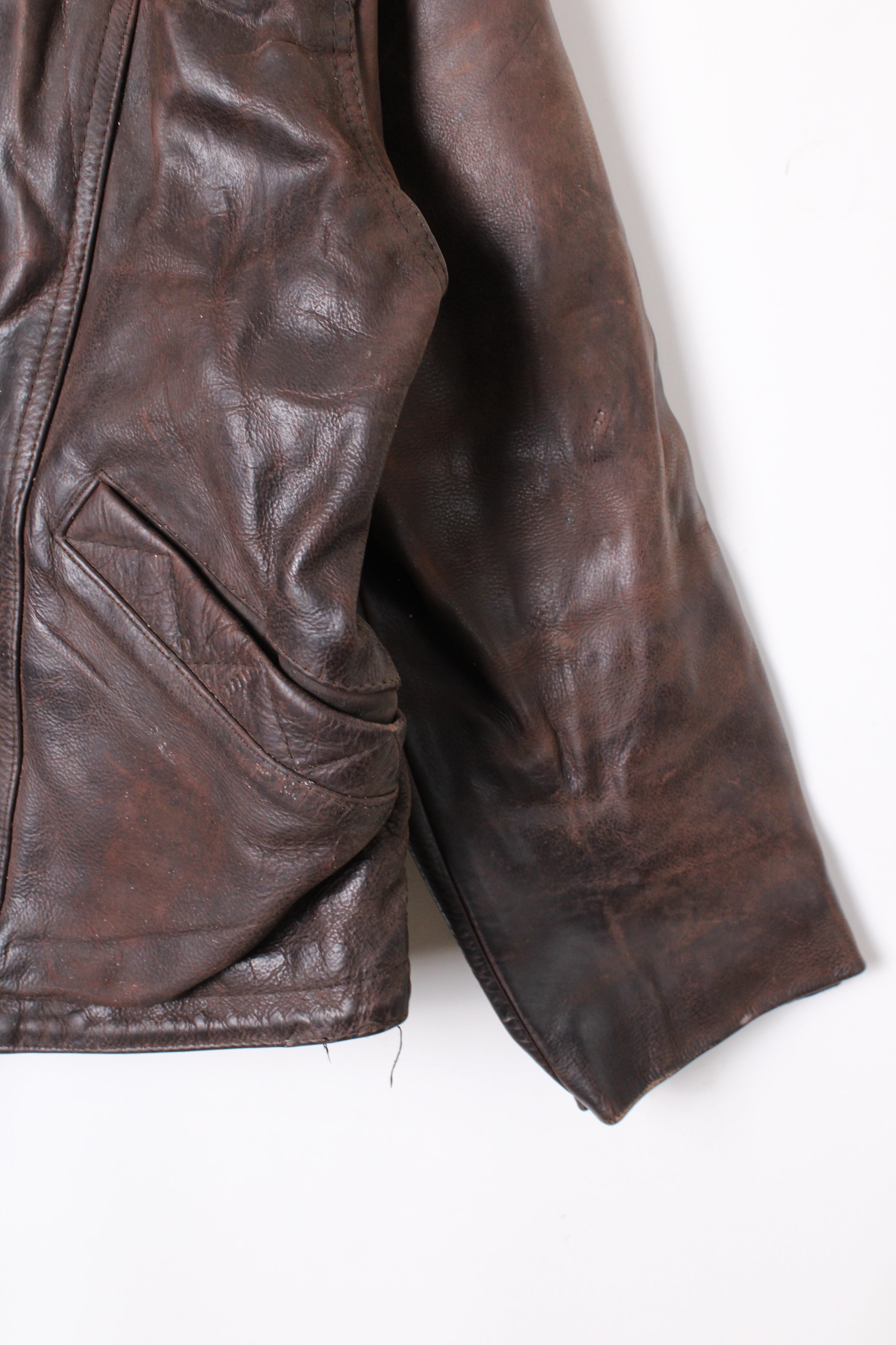 VINTAGE FIREMAN LEATHER JACKET BROWN - S/M