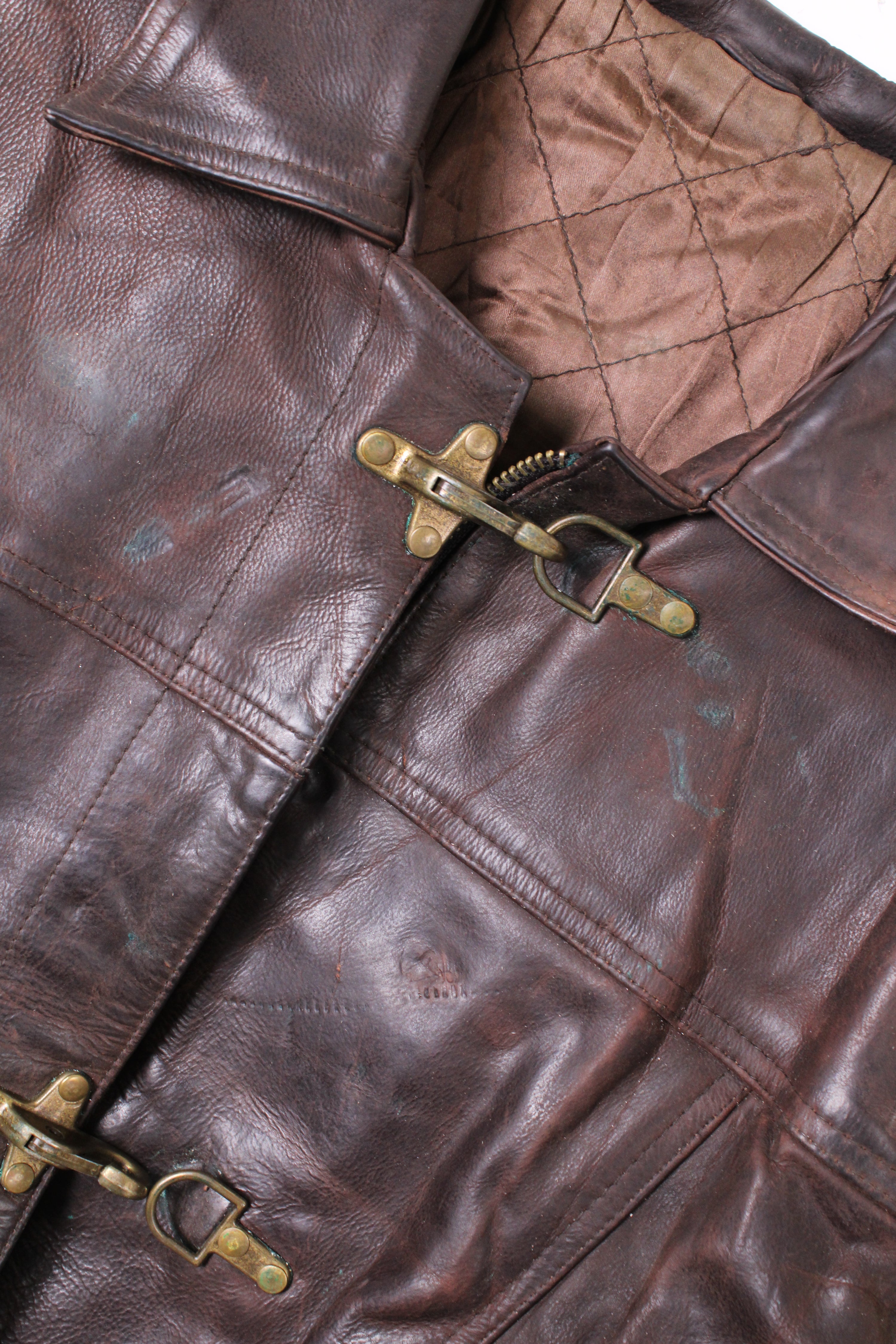 VINTAGE FIREMAN LEATHER JACKET BROWN - S/M