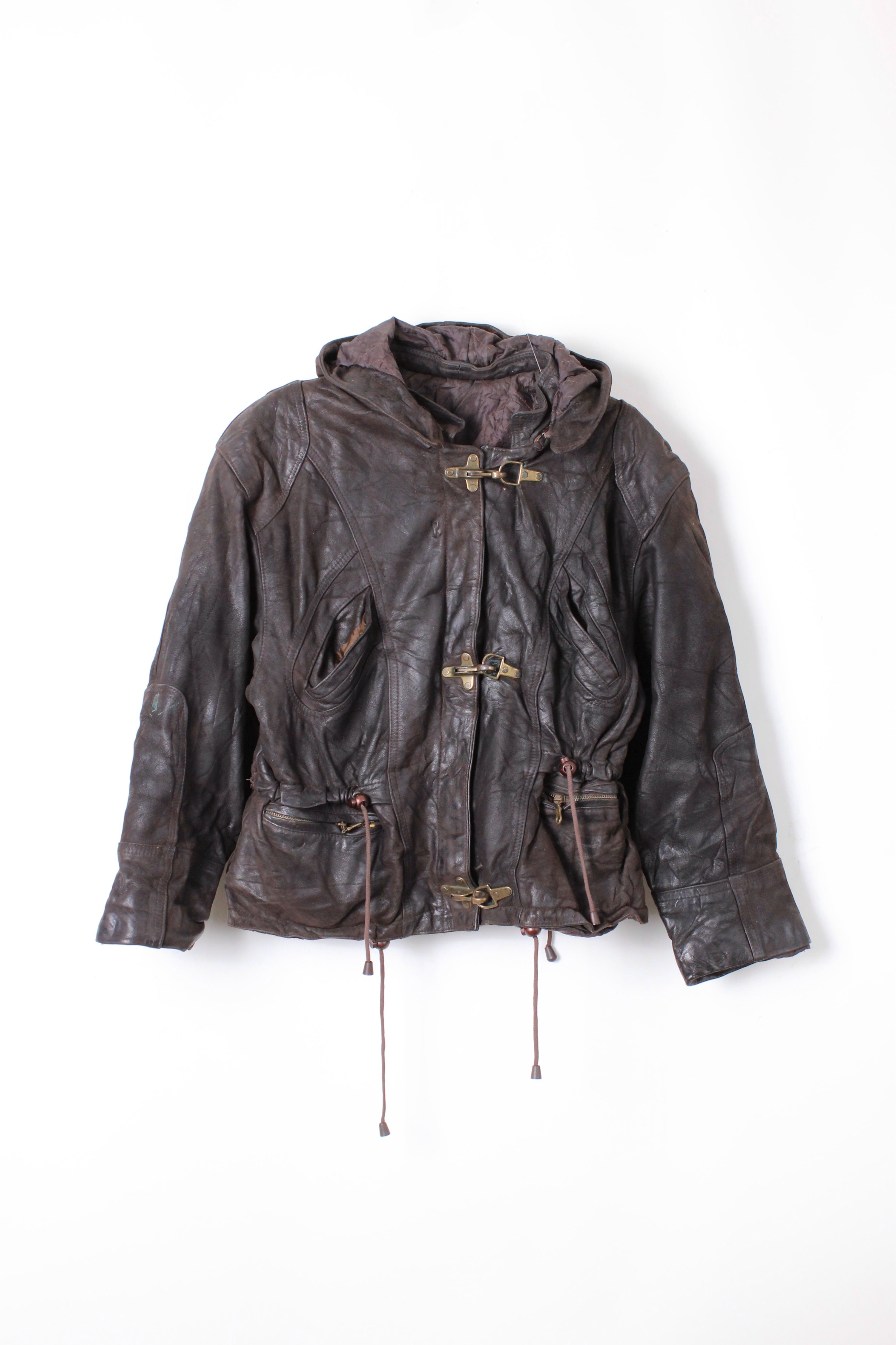 VINTAGE FIREMAN LEATHER JACKET DARK BROWN - S/M