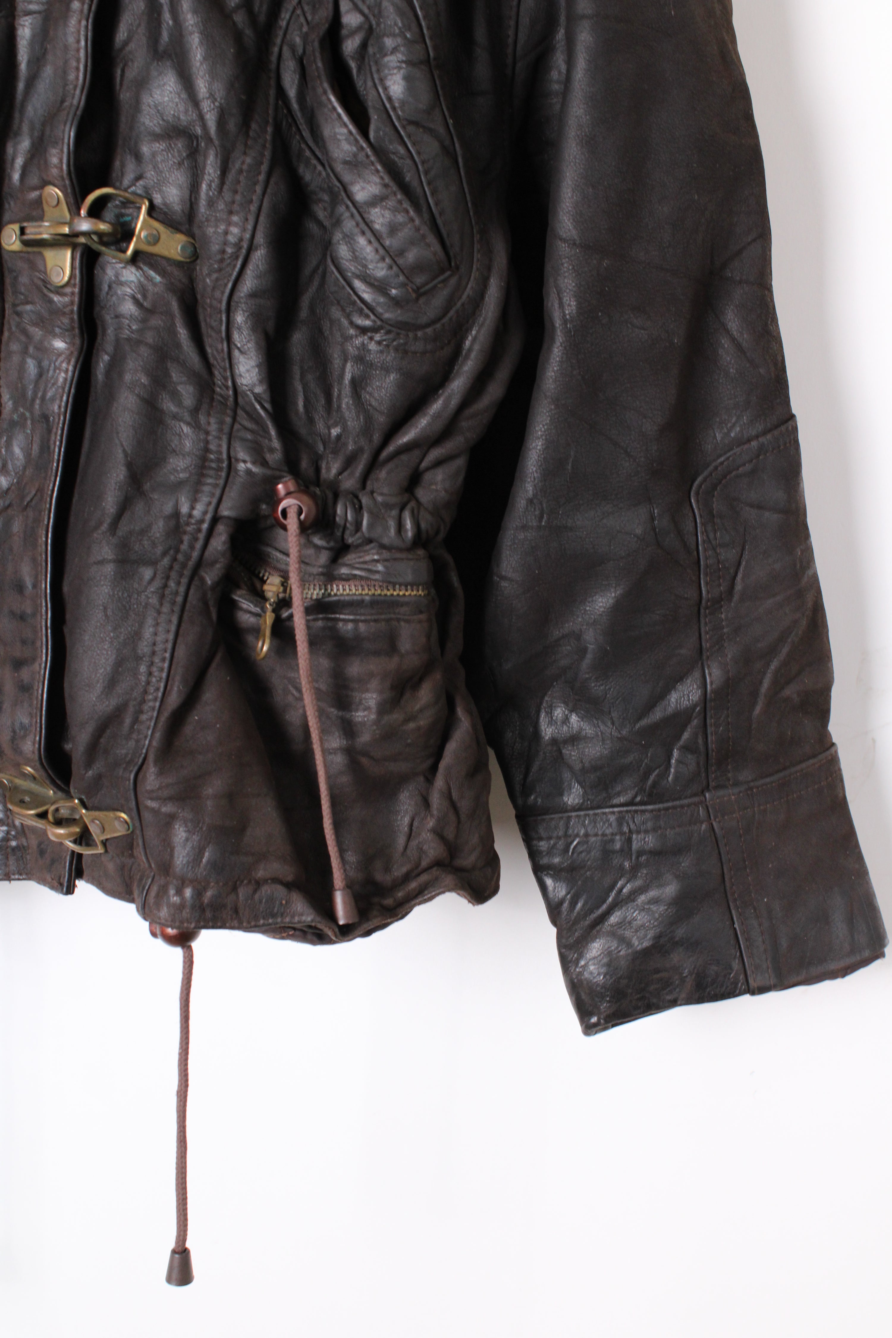 VINTAGE FIREMAN LEATHER JACKET DARK BROWN - S/M