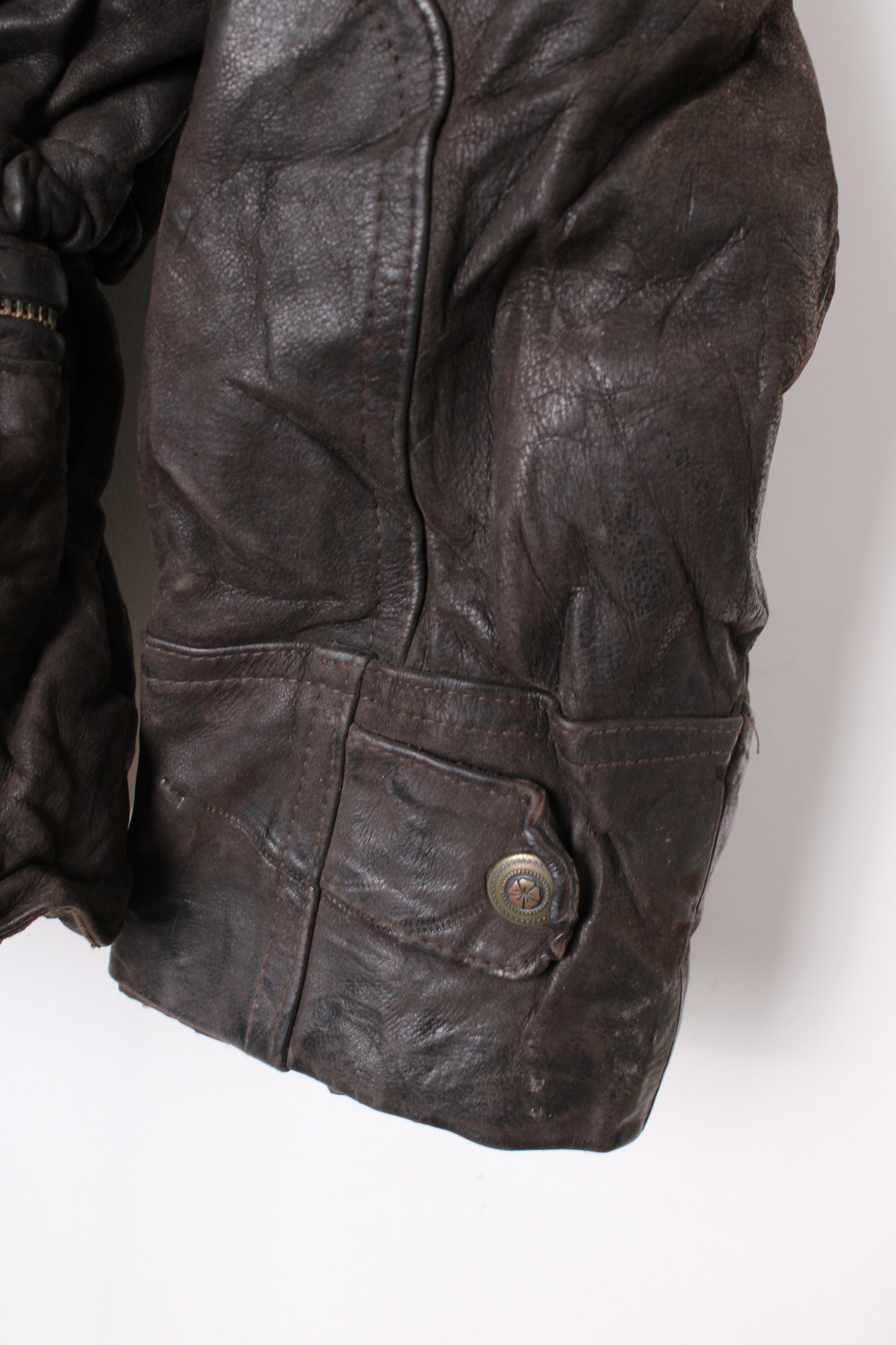 VINTAGE FIREMAN LEATHER JACKET DARK BROWN - S/M