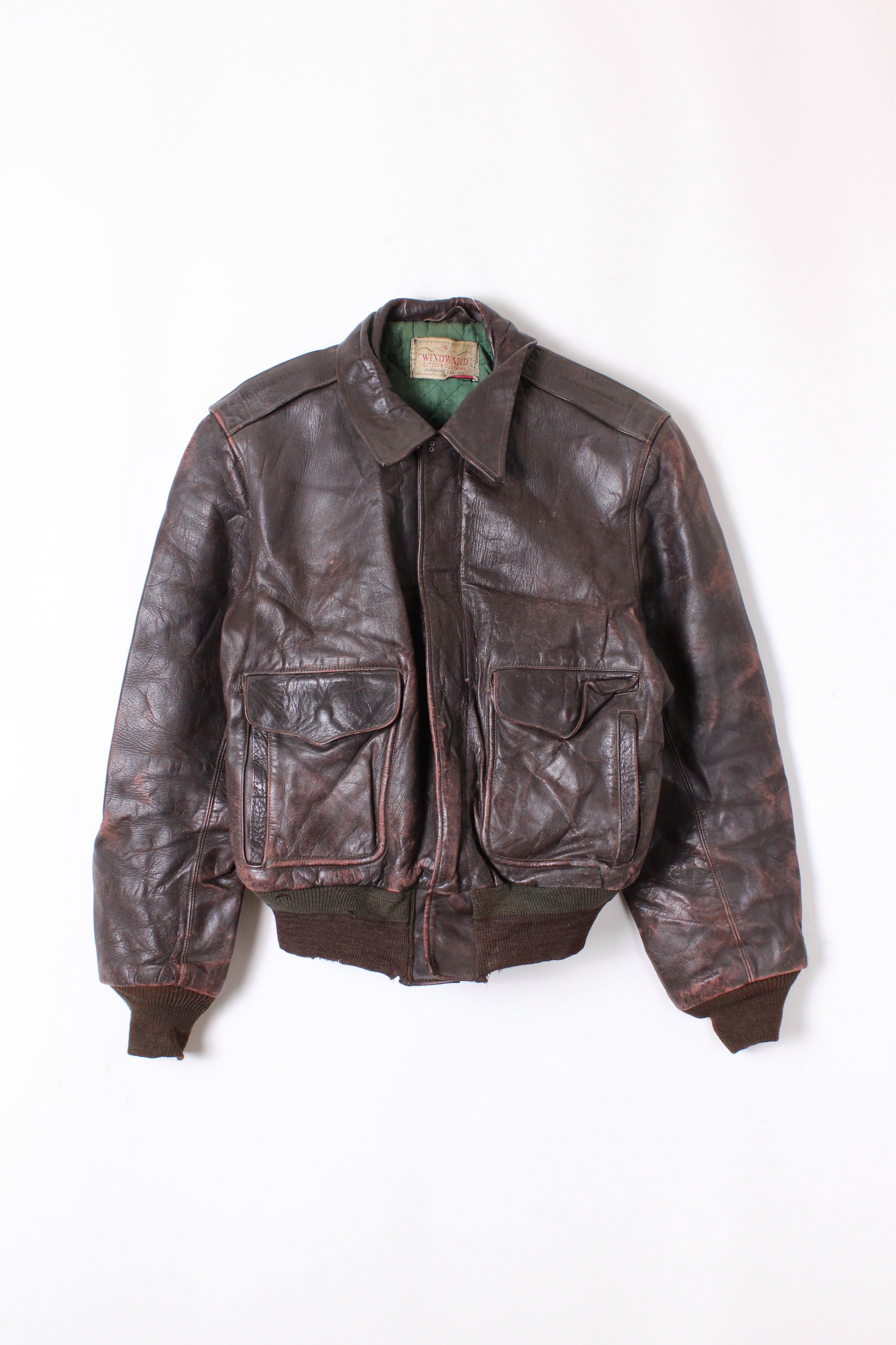VINTAGE WINDWARD 1950S LEATHER FLIGHT JACKET BROWN - M/L