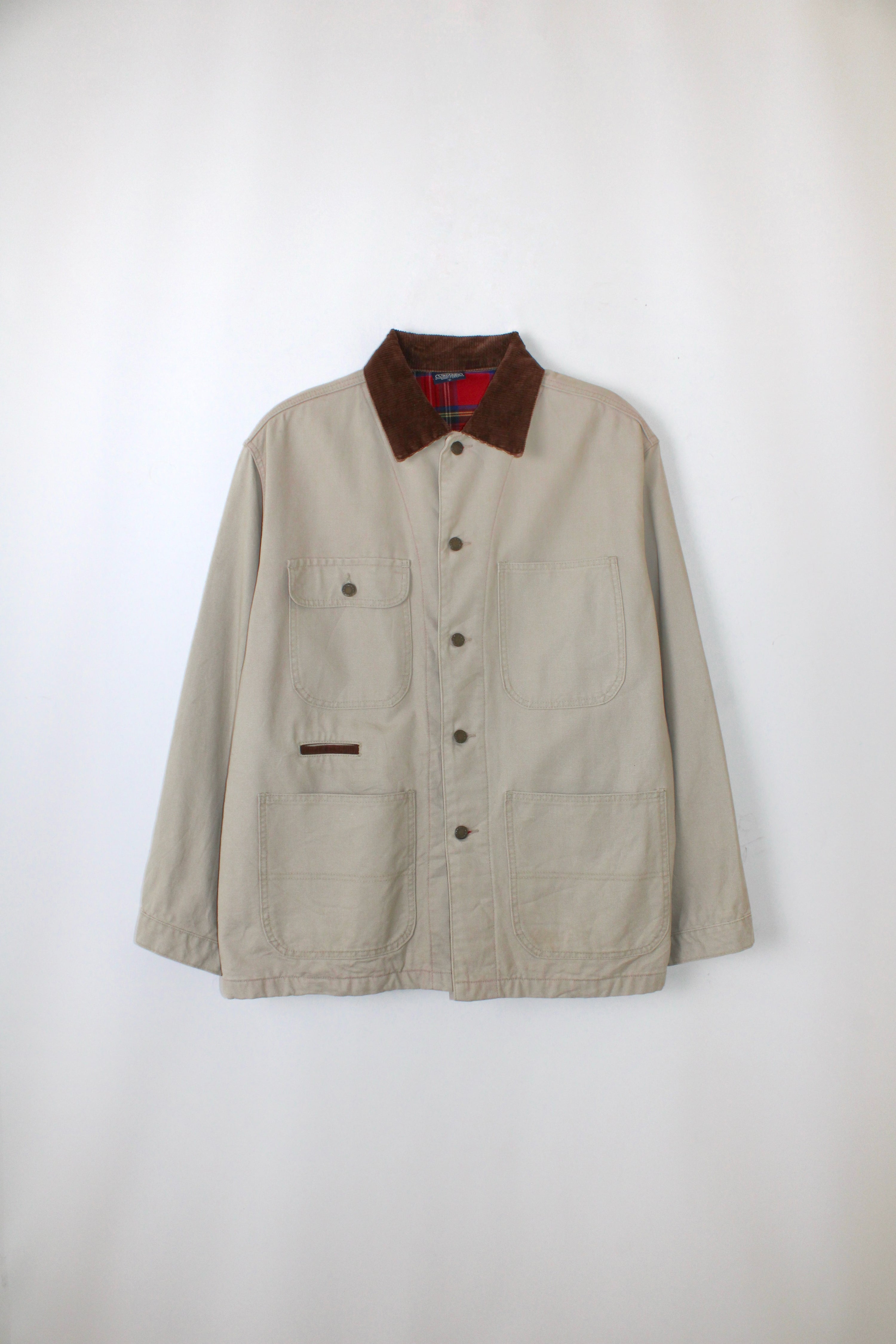 VINTAGE HUNTING JACKET CHORE COAT CANVAS BEIGE MADE IN USA - L