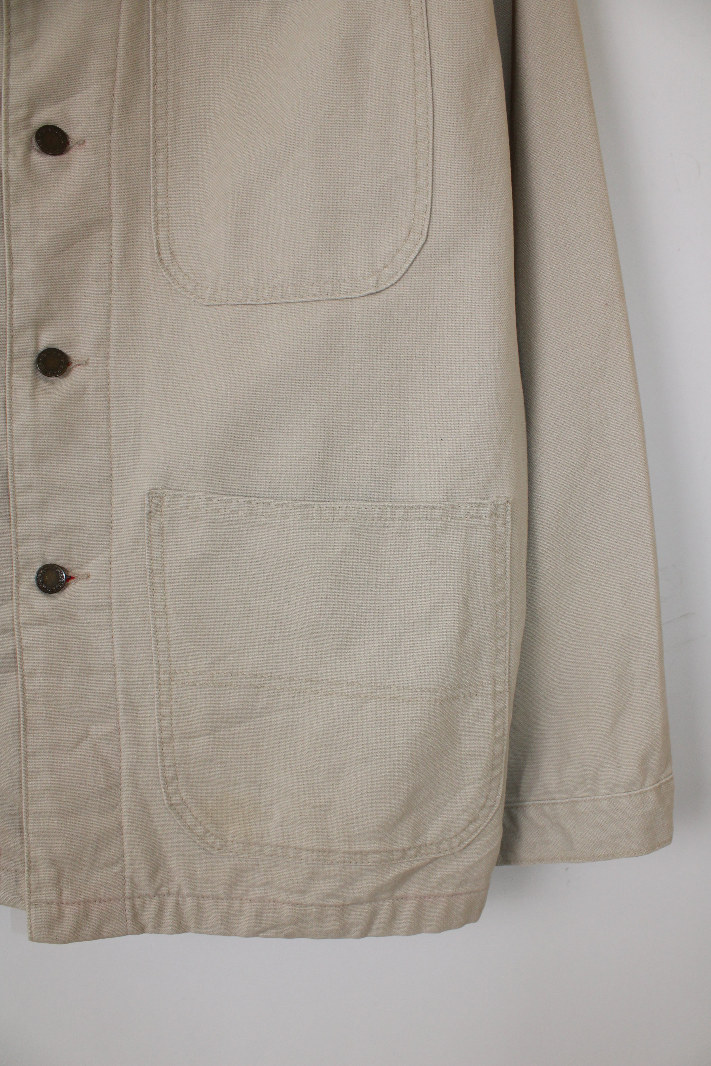 VINTAGE HUNTING JACKET CHORE COAT CANVAS BEIGE MADE IN USA - L
