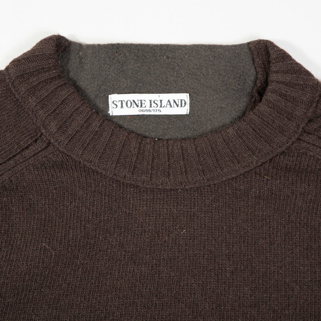 ROUND NECK RIBBED KNIT BROWN - XL